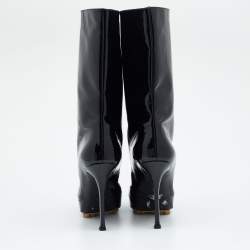 مملوكة مسبقًا حذاء بوت طول ركبة إيف سان لوران جلد لامع أسود مقاس 40