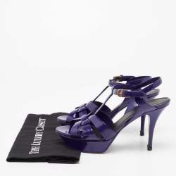 Pre Owned Yves Saint Laurent Blue Patent Tribute Platform Sandals Size 38.5