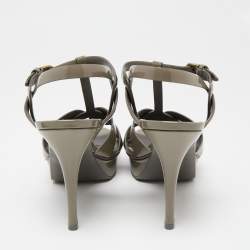 مملوكة مسبقًا صندل إيف سان لوران تربيوت جلد رصاصي لامع مقاس 41