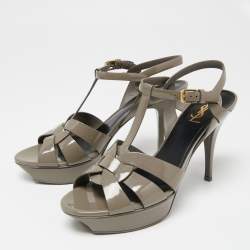 مملوكة مسبقًا صندل إيف سان لوران تربيوت جلد رصاصي لامع مقاس 41