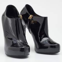 Yves Saint Laurent Black Patent Leather Platform Booties Size 38.5