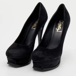 Pre Owned حذاء كعب عالي إيف سان لوران سويدي أسود نعل سميك مقاس 38