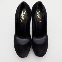 Pre Owned حذاء كعب عالي إيف سان لوران سويدي أسود نعل سميك مقاس 38