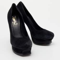 Pre Owned حذاء كعب عالي إيف سان لوران سويدي أسود نعل سميك مقاس 38