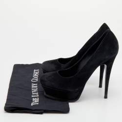 Pre Owned حذاء كعب عالي إيف سان لوران سويدي أسود نعل سميك مقاس 38