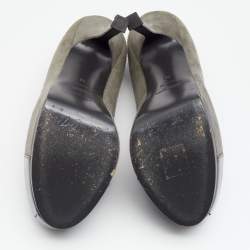 Pre Owned حذاء كعب عالي إيف سان لوران تريبتو جلد لامع وسويدي رصاصي نعل سميك مقاس 38