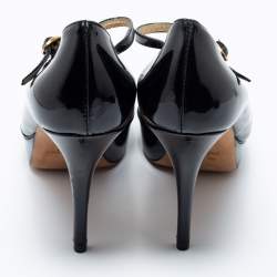 مملوكة مسبقًا Yves Saint Laurent Black Patent Leather Peep Toe Ankle Strap Pumps Size 39