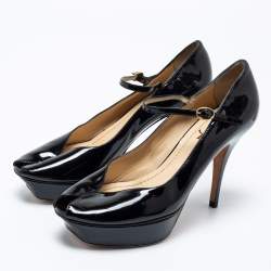 مملوكة مسبقًا Yves Saint Laurent Black Patent Leather Peep Toe Ankle Strap Pumps Size 39