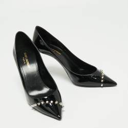 مملوكة مسبقًا Yves Saint Laurent Black Patent Leather Zoe Studded Pointed Toe Pumps Size 38