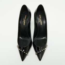 مملوكة مسبقًا Yves Saint Laurent Black Patent Leather Zoe Studded Pointed Toe Pumps Size 38