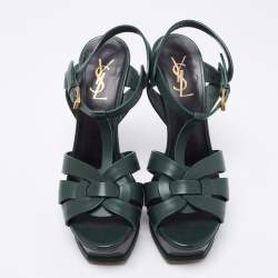 Pre Owned صندل إيف سان لوران تربيوت جلد أخضر نعل سميك مقاس 39