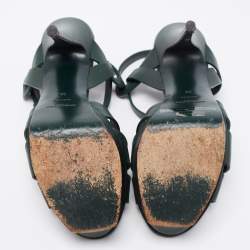 Pre Owned صندل إيف سان لوران تربيوت جلد أخضر نعل سميك مقاس 39