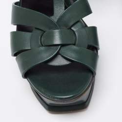 Pre Owned صندل إيف سان لوران تربيوت جلد أخضر نعل سميك مقاس 39