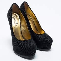 Pre Owned Yves Saint Laurent Black Suede Tribtoo Platform Pumps Size 35