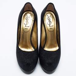 Pre Owned Yves Saint Laurent Black Suede Tribtoo Platform Pumps Size 35