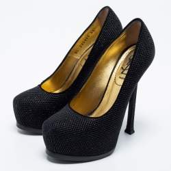 Pre Owned Yves Saint Laurent Black Suede Tribtoo Platform Pumps Size 35