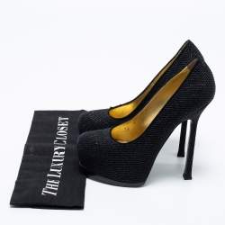 Pre Owned Yves Saint Laurent Black Suede Tribtoo Platform Pumps Size 35