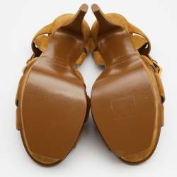 Pre Owned صندل سان لوران تربيوت سويدي أصفر مستردة بحزام للكاحل نعل سميك مقاس 37.5