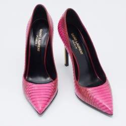Pre Owned Yves Saint Laurent Pink Python Leather Pointed Toe Pumps Size 38