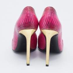 Pre Owned Yves Saint Laurent Pink Python Leather Pointed Toe Pumps Size 38