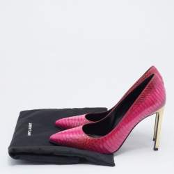 Pre Owned Yves Saint Laurent Pink Python Leather Pointed Toe Pumps Size 38