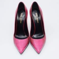 Pre Owned Yves Saint Laurent Pink Python Leather Pointed Toe Pumps Size 38