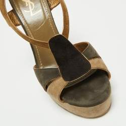 Pre Owned Yves Saint Laurent Multicolor Suede Slingback Platform Sandals Size 39