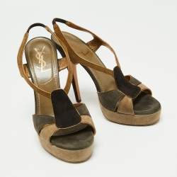 Pre Owned Yves Saint Laurent Multicolor Suede Slingback Platform Sandals Size 39