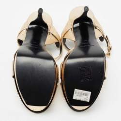 مملوكة مسبقًا صندل إيف سان لوران تربيوت جلد نقشة السحلية ذهبي ميتاليك بحزام للكاحل نعل سميك مقاس 39