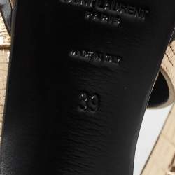 مملوكة مسبقًا صندل إيف سان لوران تربيوت جلد نقشة السحلية ذهبي ميتاليك بحزام للكاحل نعل سميك مقاس 39