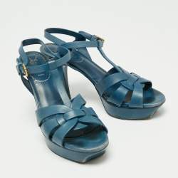 Pre Owned Yves Saint Laurent Blue Leather Tribute Sandals Size 39