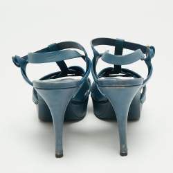 Pre Owned Yves Saint Laurent Blue Leather Tribute Sandals Size 39