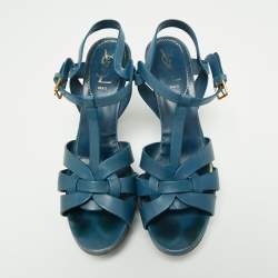Pre Owned Yves Saint Laurent Blue Leather Tribute Sandals Size 39