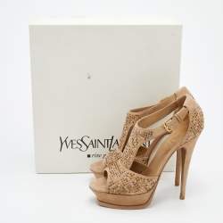 مملوكة مسبقًا صندل إيف سان لوران سويدي بيج مرصع سير حرف تي نعل سميك مقاس 38