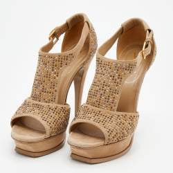 مملوكة مسبقًا صندل إيف سان لوران سويدي بيج مرصع سير حرف تي نعل سميك مقاس 38