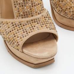 مملوكة مسبقًا صندل إيف سان لوران سويدي بيج مرصع سير حرف تي نعل سميك مقاس 38