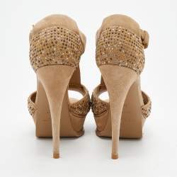 مملوكة مسبقًا صندل إيف سان لوران سويدي بيج مرصع سير حرف تي نعل سميك مقاس 38