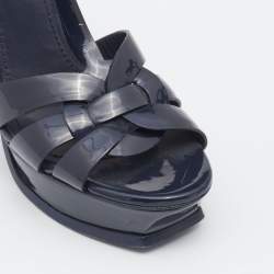 Pre Owned Yves Saint Laurent Navy Blue Patent Leather Tribute Ankle Trap Platform Sandals Size 40