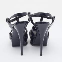 Pre Owned Yves Saint Laurent Navy Blue Patent Leather Tribute Ankle Trap Platform Sandals Size 40