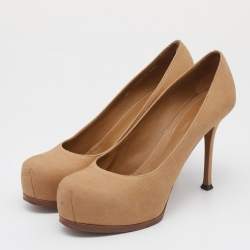 Yves Saint Laurent Beige Leather Tribtoo Platform Pumps Size 39.5