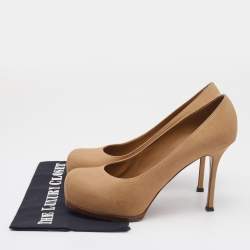 Yves Saint Laurent Beige Leather Tribtoo Platform Pumps Size 39.5