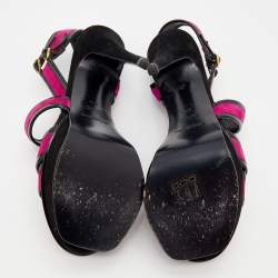 Pre Owned Yves Saint Laurent Pink/Black Suede And Patent Leather Platform Sandals Size 37.5