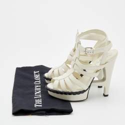 Pre Owned Yves Saint Laurent White Leather Strappy Sandals Size 35
