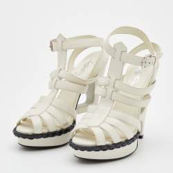 Pre Owned Yves Saint Laurent White Leather Strappy Sandals Size 35