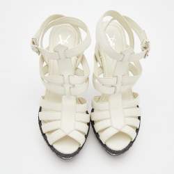 Pre Owned Yves Saint Laurent White Leather Strappy Sandals Size 35