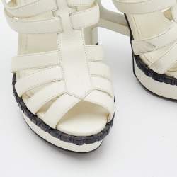 Pre Owned Yves Saint Laurent White Leather Strappy Sandals Size 35