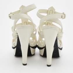 Pre Owned Yves Saint Laurent White Leather Strappy Sandals Size 35