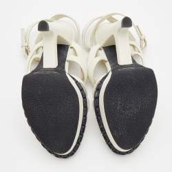 Pre Owned Yves Saint Laurent White Leather Strappy Sandals Size 35