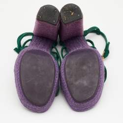 Pre Owned Yves Saint Laurent Green Suede Strappy Platform Espadrille Sandals Size 38