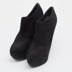 Pre Owned Yves Saint Laurent Black Textured Nubuck Leather Platform Booties Size 40